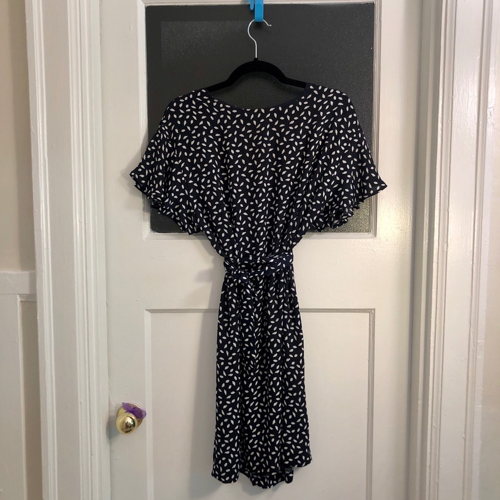 Navy and white printed shift dress